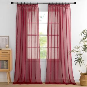 Tzf-Rideau Voilage - Voilages Rouge Galon Fronceur Décorations Maison Chambre Salon Fenêtre Intérieur Noël L140 X H245cm Voile Moderne Jolis Léger Transparent, Double Pièces - Neuf