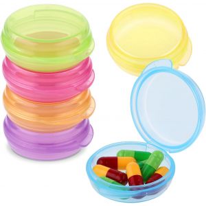 Tianyi-Lot De 6 Petites Boîtes De Rangement Pour Pilules De Voyage - Récipient Rond Transparent Pour Vitamines, Foie De Morue - Pour Voyage En Plein Air - Neuf