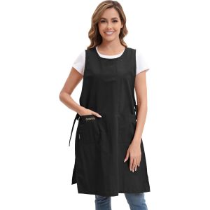 Mevronisshop-Femmes Hommes Tablier De Cuisine Imperméable Avec Poches Longue Robe De Maison Blouse De Cuisine Peinture De Pâtisserie - Neuf