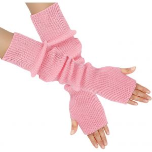 1 Pair Knitted Fingerless Gloves With Thumb Hole, Warm Long Sleeve Wrist Warmers For Women And Girls"".[J508] - Neuf