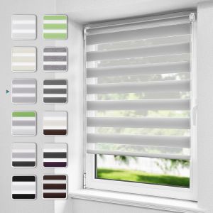 Store Enrouleur Jour Nuit Sans Per&ccedil;age, Installation Facile Par Clips Ou Vis, Rideau Occultant &Agrave; Tissu Double Pour Fen&ecirc;tre Ou Porte, Gris, 45l X 120l Cm - Neuf