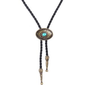 Kal-Bolo Tie Collier Ras Du Cou En Cuir Avec Pendentif Turquoise Vintage Pour Homme Et Femme - Neuf