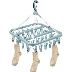 KALANKA-Etendoir Chaussette, Etendoir Linge avec 32 Pinces, Etendoir Linge Interieur Ext&eacute;rieur Suspendre pour sous-V&ecirc;tements, Chaussettes, V&ecirc;tements de B&eacute;b&eacute;, Serviettes (Bleu Clair) - Neuf