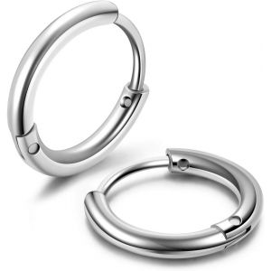 Kal-Boucles D'oreilles Anneaux Ronds Créoles Acier Inoxydable Piercings Tragus Hélix Cartilage Bijoux De Corps Femme Homme Argenté 6mm-20mm - Neuf