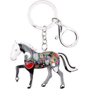 KAL-Porte-Clés En Émail Motif Cheval Floral Pour Sac À Main Porte-Clés Femme Homme Clé De Voiture Cadeau - Neuf