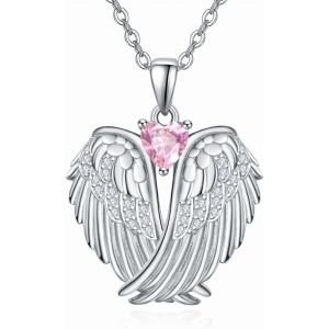 Collier Ange Gardien En Argent Sterling Avec Pendentif En Forme D'aile D'ange Avec Coeur En Zircon - Neuf