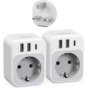 JGD-Lot de 2 Adaptateur Prise Anglaise, 4 en 1 Prise UK avec USB C et 2 USB A, Anglaise Adapter Francais 3250 W, Adaptateur UK vers France, Type G pour Irlande &Eacute;cosse Saoudite - Neuf