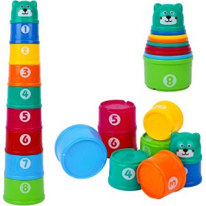 KALANKA-Lot de 9 Tasses &agrave; Empiler Bebe, Jouets &Eacute;ducatifs pour B&eacute;b&eacute;s Jouets D'&eacute;veil, Sensoriel Eveil pour 6 Mois Gar&ccedil;ons Filles, Multiple Colour - Neuf