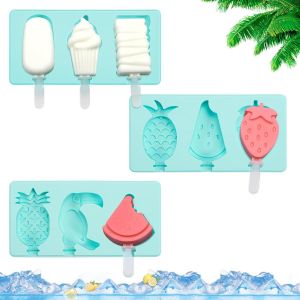 Eryi-Lot De 3 Moules À Glace, En Silicone, Avec Couvercle, Sans Bpa, Pour Glace À Tige, Bleu - Neuf