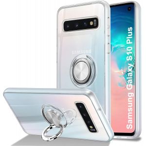 Transparente Housse Pour Samsung Galaxy S10 Plus Coque Avec Anneau, Support Rotatif 360 °, Slim Transparente Case Protection Antichoc Silicone Souple Tpu Étuis Pour Samsung Galaxy S10 Plus - Neuf