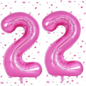 ERYI-Ballons 22 Rose Chaud,101Cm Foil Ballons Chiffre 22 Rose, Grands Ballon Numéro 22,Décoration 22 Ans Pour Femme Homme Anniversaires Fête Deco - Neuf