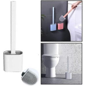 Brosse de toilette,brosse de toilette en silicone avec support de s&eacute;chage rapide,nettoyage flexible mural (blanc) - Neuf