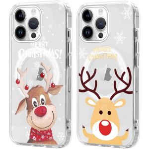 SJZG-2 Pi&egrave;ces No&euml;l Coque Magn&eacute;tique Pour Iphone 14 Pro Max 6,7'', Etui En Motif Dessin Cadeau De No&euml;l Compatible Avec Magsafe, Housse Christmas Silicone Bumper Cover Pour Iphone 14 Pro Max, Cerf 04 - Neuf