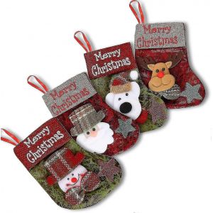 4pcs De No&euml;l Chaussettes Suspendues 17*10cm Sac De Cadeau De No&euml;l D&eacute;coratifs Ours Orignal Santa Bonhomme De Neige D&eacute;corative Candy Bag - Neuf