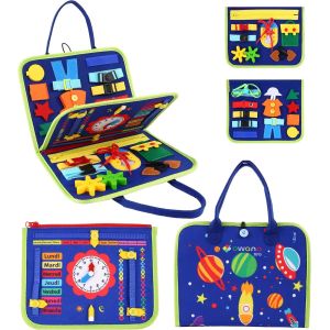 Jgd-Le Busy Board Francais Des Jeux Pour Enfants Montessori 2 Ans 3 Ans 4 Ans Motricit&eacute; Enfant Cadeau Fille Garcon Jusqu'&agrave; L'&eacute;cole Primaire Pour Apprendre Date Heure Jeu De Voyage Sensorielle - Neuf