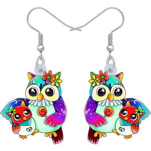 Kal-Boucles D'oreilles Hibou Chouette En Acrylique Printemps-Été Boucles D'oreilles Oiseaux Mignons Pour Femme Fille Cadeaux De Fête Des Mères - Neuf