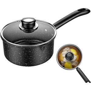 Kalanka-Casserole Avec Couvercle, Ø 16 Cm, Env. 1,5 L, Avec Longue Poignée Résistante À La Chaleur, Casserole Avec Bec Verseur, Poêle Antiadhésive Pour Induction, Casserole À Lait À Induction, Visibl - Neuf