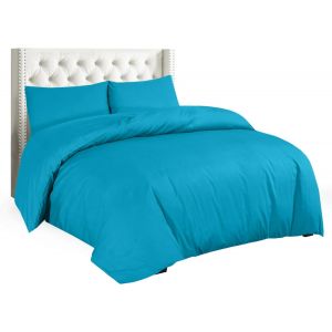 Sjzg-Parure De Lit Avec Housse De Couette Et Taies D'oreiller En Percale Infroissable Uni, Bleu Sarcelle, Super King - Neuf