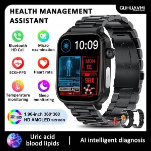 2025 nouveau pour Xiaomi lipides sanguins test d'acide uricique montre intelligente hommes ECG + PPG pression art&eacute;rielle SP02 Bluetooth appel sant&eacute; smartwatch Black-Steel-2A Precision Health - Neuf