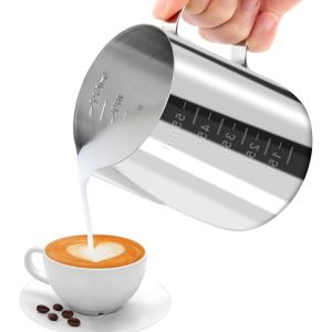 Kal-Pot À Lait 304 Acier Inoxydable, Pichet Lait Inox Avec Marque De Mesure, Pichet À Lait Gravure Gradué À L'intérieur Pour Faire Mousse Le Lait, Des Capuccinos, Des Jus Ou Autre (600ml) - Neuf