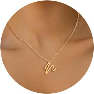 Kal-Collier Lettre Initiale Femme Argent Or Initiale A-Z Coeur Pendentif Collier Acier Inoxydable Personnalisé Nom Collier Longueurs Ajustable 45+5cm Cadeau Personnalisé Femme - Neuf