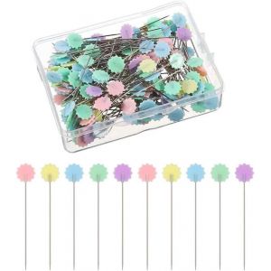 (Modèle De Fleur)Épingles De Couture,100 Pcs Fleur À Tête Plate Épingles Décoratives,Épingles De Couture,Quilting Accessoires Épingles De Couturière Pour Les Projets D'artisanat - Neuf