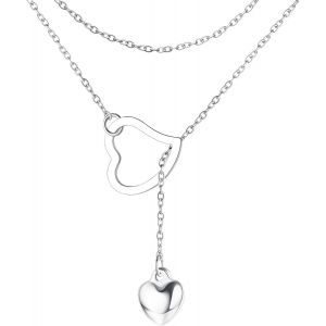 Meimie-Collier Y Long Pour Femmes,Collier Y En Acier Inoxydable Avec Délicat C?ur Doré,Collier Pendentif À Double Chaîne Réglable En Or/Argent/Noir-Collier Avec Pendentif Tombant À L¿Avant. - Neuf