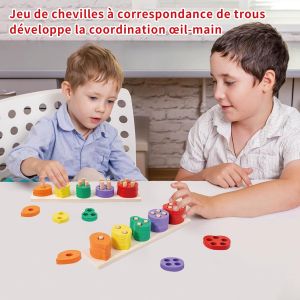 Montessori Toy 1 2 3 Years Old Stacking Game for 1 Year Old Kids Wooden Toy Fine Motor Skills 1 Year Old Puzzle Educational Gift for Kids 1-3 Years Boys Girls - Neuf