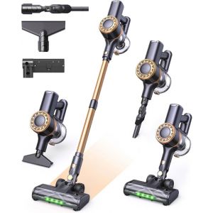 Aspirateur Balai sans Fil P2, 30kPa aspirateur l&eacute;ger avec Brosse Anti-enchev&ecirc;trement et &eacute;clairage Vert am&eacute;lior&eacute;, aspirateur autoportant pour sols, Poils d'Animaux et Voiture, Or - Neuf