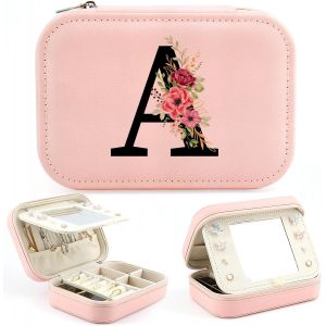 Trahoo-Bo&icirc;te &Agrave; Bijoux Initiale Boite A Bijoux Femme Petit Coffret &Agrave; Bijoux Voyage Avec Lettre Organisateur De Bijoux Avec Miroir Bo&icirc;te &Agrave; Bijoux, Cadeau Pour Femme Fille Anniversaire Mariage (A) - Neuf