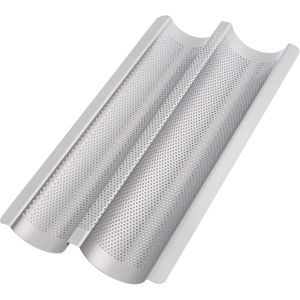 Jexnovashop-Anti-Adh&eacute;sif Moule &Agrave; Baguette Pour Four En Argent&eacute;- 38,5 X 20,5 X 3,5 Cm - Plaque A Pain Perfor&eacute; Pour Cuisson De 2 Baguettes - Facile &Agrave; Utiliser Et &Agrave; Nettoyer - Couleur Argent - Neuf