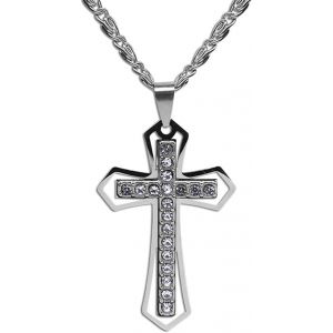Kal-Pendentif Croix Homme Cha&icirc;ne Rhinestones Acier Inoxydable Collier Crucifix R&eacute;tro Hip Hop Streetwear Bijoux Urbains Accessoires De F&ecirc;te Punk Hommes Gar&ccedil;ons Femmes, Or/Argent/Noir - Neuf