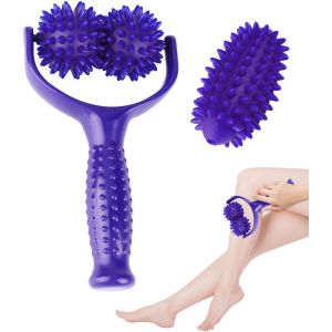Rouleau De Massage Avec Poign&eacute;e, Balle De Massage Avec Picots, Rouleau De Massage Interchangeable Avec 3 Balles H&eacute;rissons, Massage Des Pieds, Jambes, Bras, &Eacute;paules, Douleurs Musculaires (Bleu) - Neuf