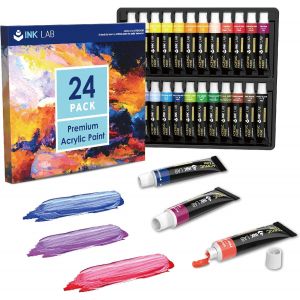 Kalanka-Peinture Acrylique 24 Tubes 12ml Set De Peinture Acrylique Non Toxique Couleurs Brillantes Pour Toile Papier Bois Pierre C&eacute;ramique Artistes Enfants,Pigments Riches - Neuf