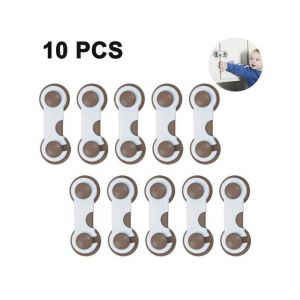 Lot De 10 Verrous De Sécurité Pour Enfants ¿ Blanc Et Café, Installation Facile, Robustes, Sécurisent Les Armoires Et Tiroirs, À L'épreuve Des Tout-Petits, Matériau Abs Non Toxique - Neuf