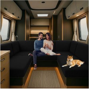 UAA-Housses de Coussin très Extensibles pour Caravane, Jacquard Housse Banquette Camping Car avec 2 Courroies, Housse De Coussin De Canapé Extensible (Black,W 145-185 cm, D 45-65 cm) - Neuf