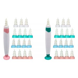 Kit De Nettoyage De C&eacute;rumen Spirale Rose Vert Avec 2 Poign&eacute;es Et 32 T&ecirc;tes De Rechange - Neuf