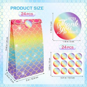 Sac Cadeau Anniversaire ,24 Sac Papier Cadeau Motif Écailles De Sirène + 24 Merci Autocollants - Sachet Bonbons Anniversaire Sacs De Cadeaux De Fête De Sirène Sac Anniversaire Enfant - Neuf