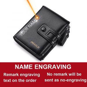 HUED-2024 hommes portefeuille court double zip bretelles hommes portefeuille porte - cartes coin pochette vintage de haute qualit&eacute; marque hommes portefeuille-black engrave - Neuf