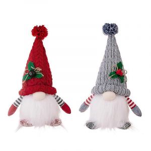 D&eacute;coration de no&euml;l, gnome chapeau tricot&eacute; avec de la lumi&egrave;re et lumineux Rudolph poup&eacute;e ornements de 2 pi&egrave;ces - Neuf