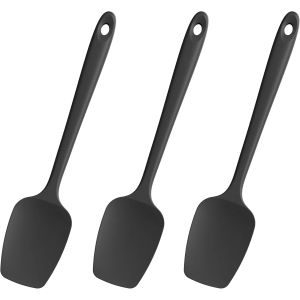 Spatules-Cuill&egrave;res En Silicone R&eacute;sistant &Agrave; La Chaleur, Cuill&egrave;res De Cuisine Flexibles Haute Temp&eacute;rature (600 &deg;F), R&eacute;sistantes Aux Rayures, Pour M&eacute;langer Et Remuer (Lot De 3, Noir) - Neuf