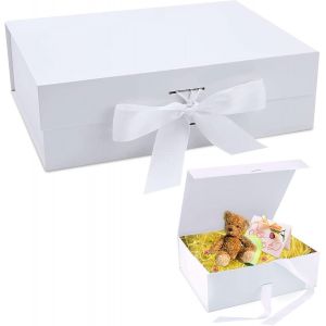 Boîte Cadeau Magnétique Avec N?Ud - 23 X 17 X 7 Cm - Avec Couvercle - Pliable - Pour Anniversaires, Vacances, Fêtes D'anniversaire - Blanc - Neuf