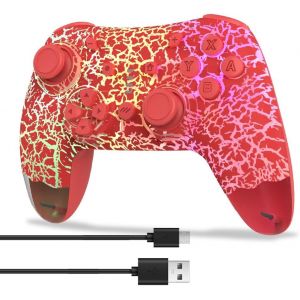 Switch Manette Sans Fil Switch Pro Pour Switch/Switch Lite/Switch Oled, Manette De Jeu Sans Fil Pour Pc/Ios/Android Avec Rvb/Programmable/Contr&ocirc;le De Mouvement/Vibration/Turbo/R&eacute;veil (Rouge) - Neuf