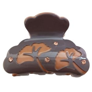 Promotion ! Pince Crabe Cr&eacute;ateur 'ar&eacute;gonde' Gris Taupe (Strass, Ginkgo) - 50x35 Mm - Neuf