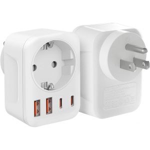 JGD-&iquest;2 Pi&egrave;ces&iquest; Adaptateur Prise USA, Adaptateur Prise France vers US avec 2 USB A(5V 2,4A) Et 2 USB C(5V 3A) Adaptateur Prise Am&eacute;ricaine, Dominicaine, Canada, Mexique, Tha&iuml;lande Type B - Neuf