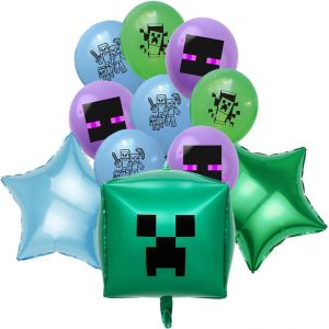 CAUC-Lot de 15 Ballons de D&eacute;coration D'Anniversaire, Ballons Pixels, ballons de F&ecirc;te pour Jeux Vid&eacute;o, Ballon en Aluminium, en Latex, pour anniversaires d'enfants et f&ecirc;tes de jeu - Neuf
