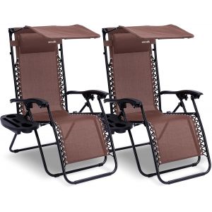 Ulteronixshop-Serene Life Lot De 2 Chaises Longues R&eacute;glable - Chaises Pliantes Pour Ext&eacute;rieur Avec Porte-Gobelets Et Oreillers Amovibles - Patio, Jardin, Plage -Marron - Neuf
