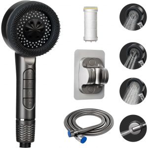 KGABERY-Pommeau De Douche Anti-Calcaire Avec Tuyau De 1,5 M,Pommeau De Douche Haute Pression Avec Filtre,Douchette De Massage Avec 3+1 Types De Jets,Pommeau De Douche Économiseur D'Eau. - Neuf