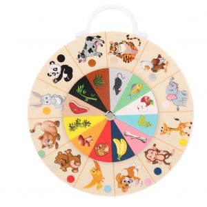 Plaque de decomposition et d'appariement de la chaine alimentaire animale en bois, jouet double face - Neuf
