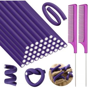 KAL-Pcs Bigoudis Cheveux, 24Cm Rouleaux De Cheveux En Mousse Flexible Torsadée, Avec 2 Pcs Peignes, Bigoudis Sans Chaleur Pour Long, Court, Ondulés Cheveux, Salon De Coiffure - Neuf